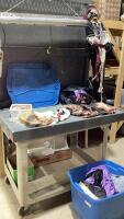 BLUE LIDDED TOTE W/ HALLOWEEN COSTUMES + DECOR