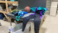 TOTE W/ WET SUIT(M), 2 LIFE JACKETS , BASKETBALL