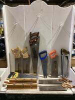 SHOP CRATE OF MIXED SAWS & MITRE BOX