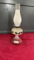 PAINTED DOG GLASS OIL LAMP