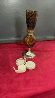 ORANGE OIL LAMP W/ (3) EXTRA WICKS BUT NO TOP SHADE