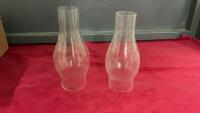 (2) REPLACEMENT GLASS CHIMENYS FOR OIL LAMPS