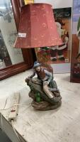 VINTAGE WESTERN THEMED LAMP W BURGUNDY SHADE