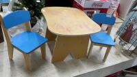 WOODEN TODDLER TABLE W/ (2) CHAIRS