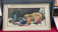 OIL PAINTING W/ WOODEN FRAME FT. GUITAR