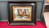 DOUBLE BALCONY FLORAL OIL PAINTING W/ HEAVY DUTY WOODEN FRAMING