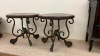 (2) WOOD AND METAL SIDE TABLES W/ INLAY