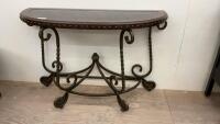 METAL AND WOOD HALLWAY TABLE W / FLORAL INLAY