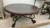 METAL AND WOOD COFFEE TABLE W/ FLORAL INLAY
