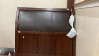 DARK WOOD SLEIGH BED FRAME W/ LEATHER INLAY