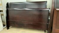 DARK BURGUNDY SLEIGH BED FRAME W/ HEADBOARD, FOOTBOARD AND SIDE RAILS
