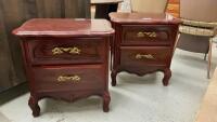 (2) CHERRY BROWN END TABLES - BOTH 2 DRAWER