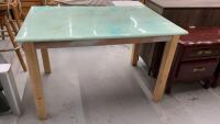 WOOD TABLE W/ TEAL EPOXY TOP