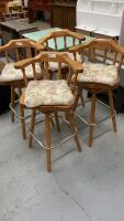 (4) WOODEN SWIVEL BAR STOOLS W/ CUSHIONS