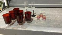 GLASSWARE - RUBY WINE/WATER GLASSES, SMALL LIQUEUR GLASSES