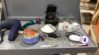 (2)BOXES - BOX W/ ASSORTED MASSAGERS /ELECTRONICS + BOX W/COFFEE MUGS