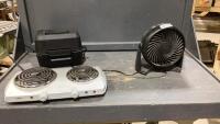 BOX W/2 BURNER HOT PLATE, SMALL FAN, 12V LUNCH COOKER