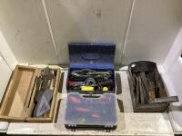 SHOP BOX OF ELECTRICAL CONTENTS W/ ASSORTED CHISELS