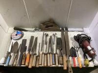 SHOP BOX OF SANDER/GRINDER W/ FILES, CUTTING WHEEL & MISC