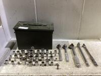 AMMO BOX W/ RATCHET WRENCHES & MIXED SOCKETS - SAW/METRIC