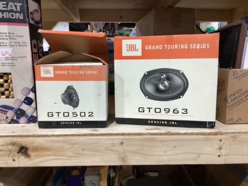 3 BOXES -AUTO SPEAKERS AND BEADED SEAT CUSHION