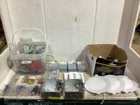 SHOP BOX OF ELETRICAL PARTS W/ MISCELLANEOUS - SCREWS, NAILS, BOLTS