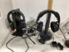 2 SONY WIRELESS HEADSETS AND 2 SMALL LAMPS
