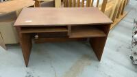 WOODEN DESK W/ KEYBOARD TRAY AND CUBBY