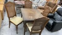 DINING ROOM TABLE W/ (4) RETAN BACKED CHAIRS