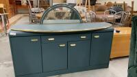 SET OF (3) - ROYAL BLUE CREDENZA, MIRROR, AND HEAD BOARD
