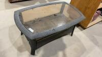 LA-Z-BOY WICKER PATIO TABLE W/ GLASS INLAY