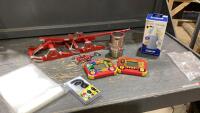 BOX W/(2) ELECTRONIC GAMES, FABRIC STEAMER, ACC CHECK, CAN HOLDER