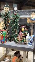 SHELF #4 - LIGHTED STANDS, BASKET W/LIGHTS, CHRISTMAS MOOSE, SNOWMAN