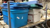 SHELF #7 - (7) TOTES MOST HAVE LIDS