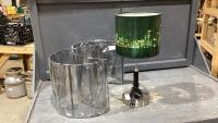 SMALL LAMP + (2) FLAT BACK LAMP SHADES