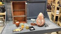 (2) ITEMS VINTAGE CURIO CABINET, SALT LAMP,