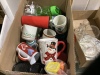 BOX OF COFFEE MUGS AND GO CUPS