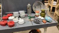 (2)BOXES - BOWLS, SMALL COVERED CASSEROLES,CRYSTAL VASE, CUTLERY