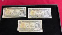 (3) 1973 CANADA $1 BILLS