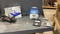 (3) ITEMS - INFLATABLE DOUBLE BED, VICKS HUMIDIFIER, SMALL ADDING MACHINES