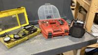 (3)ITEMS - EQUUS TIMING LIGHT, SMALL HEATER, ORANGE CASE W/ASSORTED ITEMS
