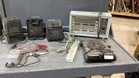 BOX W/ASSORTMENT OF SMALL SPACE HEATERS + SINGLE BURNER COOKTOP