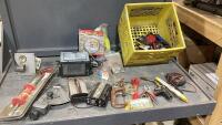 YELLOW CRATE W/DENT PULLER, AIR VALVE, RIGID SAW ACCESSORY, FUNNEL