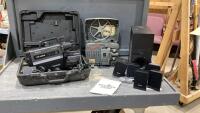 (3) ITEMS - HITACHI VHS MOVIE CAMERA, MANSFIELD 8MM PROJECTOR, SONY HOME THEATRE SYSTEM