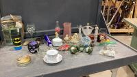 (2)BOXES - WILLOW TREE FIGURINES, FROGS, TEA CUP, PINS