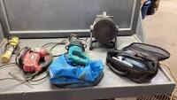 TOTE W/HEATER, SOCKETS, RECIP SAW, BOSCH JIG SAW, WORK LIGHT