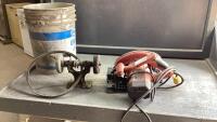 (3) ITEMS - GRINDER, HILTI CIRCULAR SAW, BUCKET OF JERRY CAN SPOUTS
