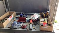 (2)BOXES - LITTLE AIR COMPRESSOR, ROLLING HEAD PRY BAR, SET OF GRAY IGNITION WRENCHES