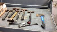 BOX OF HAMMERS + HATCHET + (2) CATS PAW PULLERS