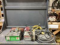 SHOP CRATE W/ BATTERY CHARGERS, LIGHTS, POWER PLUG & EXTENSION CORD